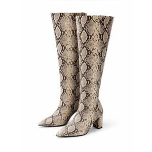 PrettyLittleThing Women’s Snakeskin Thigh-High Boots – Size 7 – New in Box